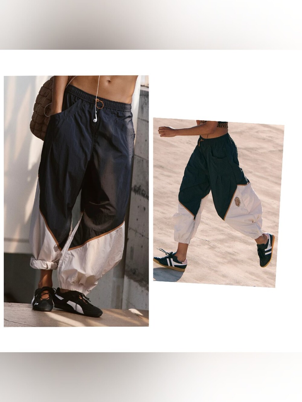 NWT Free People FP Movement Colorblock Track Pants Black Beige Athleisure XS